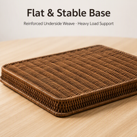 Plateau de service rectangulaire en rotin synthétique tissé à la main, ensemble de 3 pièces emboîtables avec poignées découpées