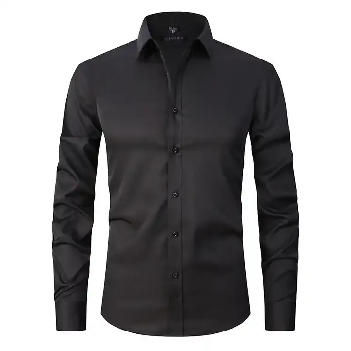 Camisa casual inteligente de alta qualidade para homens, camisa preta para uso no escritório, camisa de manga comprida para homens