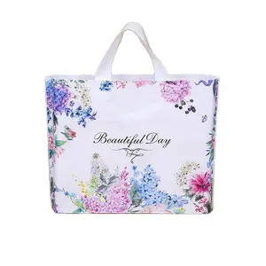 Fashion Printed Logo Soft Handle Plastic Bag Clothes Shoes Packaging clear plastic gift bags