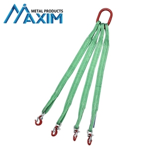 Correas de aparejo de elevación de alta resistencia de poliéster, eslinga de red de brida de cuatro patas con eslingas de elevación de ojo giratorio y gancho, eslinga de correas suaves - Product Image 3