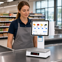 Mesin Kasir Terminal POS Sistem POS All-in-One Android Layar Ganda 14.1" Timbangan Printer Intel I5 Putih