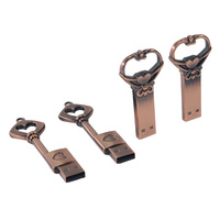 Memoria USB Clásica con Forma de Corazón en Oro Rosa, Unidad USB para Bodas de 16 GB, 32 GB, 64 GB, 2.0, Diseño Retro con Forma de Llave de Corazón