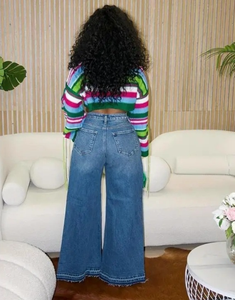 <span class=keywords><strong>Jean</strong></span> large pour <span class=keywords><strong>femme</strong></span>, style européen et américain, bleu délavé, avec empiècements, coupe évasée, ample, longueur au sol, à bords bruts - Product Image 6