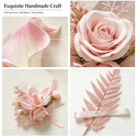 Rosa Calla-Lilie Hortensie Farn Satinband Handgemachte Boutonniere für Bräutigam Trauzeuge Hochzeit Abschlussball Dekoration