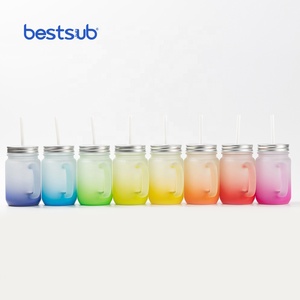 BestSub Wholesale Custom Polychromatic Sublimation Blanks Glass <strong>Mason</strong> <strong>Jar</strong> <strong>Tumbler</strong> with Straw - Product Image 3