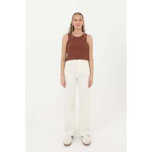 Jeans de Mezclilla de Cintura Alta y Pierna Ancha para Mujer, Estilo Simple, Tela Lavable, Color Crudo - Product Image 3