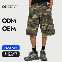 Shorts cargo camouflage pour homme avec logo personnalisé, multi-poches, coupe large, jorts, délavage vintage, coton, streetwear, pantalon d'été, OEM ODM