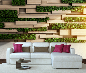 Mural de pared ecológico de madera y planta verde, papel tapiz geométrico Natural, decoración del hogar 3D - Product Image 5