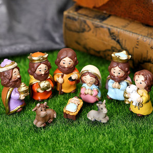 Regalos de Navidad Dibujos animados Jesús nació pesebre adornos Figuras vírgenes Artesanías de <span class=keywords><strong>resina</strong></span> Iluminación para el hogar decoraciones Escultura - Product Image 3