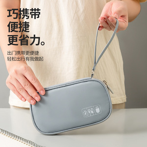 Handheld Data Cable Storage Bag With Mesh Pockets For Earphones Power Bank And Accessories Gray Durable Organizer - Product Image 4