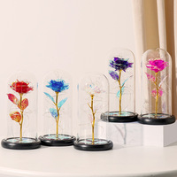 Cadeaux artificiels AYOYO pour la Saint-Valentin, rose dorée en feuille d'or 24 carats sous cloche en verre avec lumières pour la fête des mères et les mariages