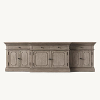 Buffet sophistiqué de style campagne française, brun foncé vieilli, à 6 portes, en bois massif, fait main, pour salle à manger et salon, OEM