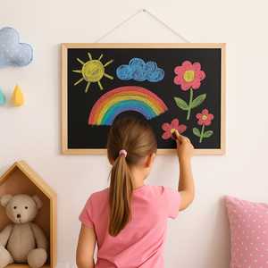 Pizarra con marco de madera de 60x40 cm para que los niños dibujen y escriban con tiza y juego de borrador incluido - Product Image 5