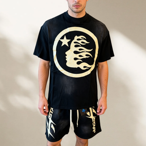 Ensemble de survêtements et shorts en coton personnalisés pour hommes, avec logo sur mesure, 2 pièces, pour l'été - Product Image 1