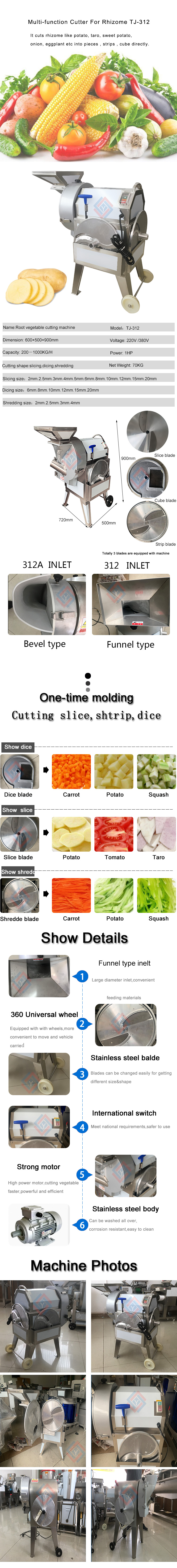304SUS Multi-Function Root Vegetable Cutter /Potato Slicing Machine /Taro Dice Equipment TJ-312