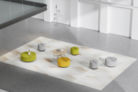 Ensemble de canapés modulaires publics commerciaux avec sièges ronds inclinables et ottoman, revêtement en tissu PU, pour hall d'appartement et salle d'attente