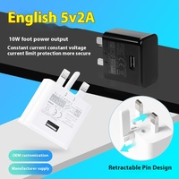5V2A Kepala pengisi daya USB standar UK, adaptor daya untuk ponsel & tablet Android untuk perjalanan