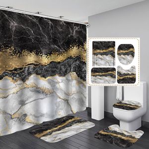 Juego de Cortinas de Ducha de Lujo con Lámina Dorada de Mármol, 4 Piezas, Cortina de Baño Impermeable de Poliéster, Impresión Personalizada, Decoración de Baño Moderna - Product Image 1