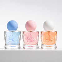 Flacon de parfum en verre rond vide de luxe personnalisé de 50 ml avec couvercle en résine rose, pulvérisateur à pompe, boîte d'emballage élégante