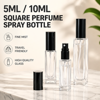 Flacon pulvérisateur de parfum carré en verre, finition argentée, rechargeable, vide, avec pompe, format voyage, mini, pour parfum ou eau de Cologne, anti-fuite