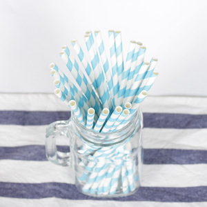 Joinhot Blue Striped Paper Straws Disposable Biodegradable For Wedding Parties - Product Image 3