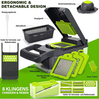 Multifunctionele handmatige groentesnijder, aardappelrasp, saladesnijder, roestvrijstalen messen, ergonomisch afneembaar ontwerp
