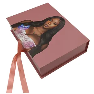 Custom Logo Luxury Rigid Cardboard Hair Extensions Wig Clothes Packaging Satin Lining Magnetic Package Gift Paper Box