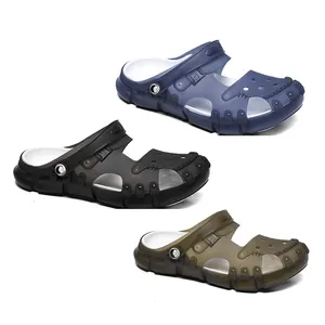 Hedian 2024 logotipo personalizado sandálias casuais de verão para o ar livre, sandálias simples de praia, sapatos de moda macia e tamancos para homens, atacado