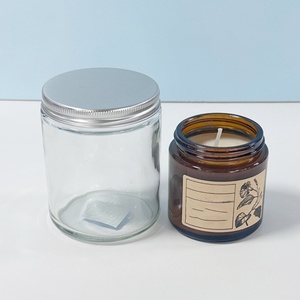 Candle Container 4oz 8oz Amber Clear Candle Vessel Luxury <b>Empty</b> Straight Sided Glass Candle <b>Jar</b> With Aluminum Metal Lids - Product Image 3