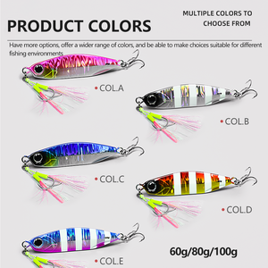 Señuelo de Pesca de Metal de Doble Anzuelo Resistente, 60g 80g 100g, para Caballa, Caballa <span class=keywords><strong>Española</strong></span>, Cola de Caballo, Pesca en Agua Salada, Señuelos Duros Luminosos - Product Image 6