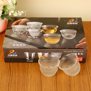 Glass Tea <b>Cup</b> <b>Set</b> 12 Pack Clear Ribbed Design For Gongfu Tea Drinking Gift Use - Product Image 1