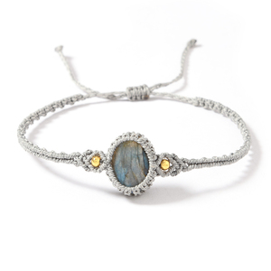 Braccialetto Unisex Regolabile in Corda Intrecciata con Cristallo Naturale Ovale di Labradorite, Gioiello Curativo in Quarzo - Product Image 2