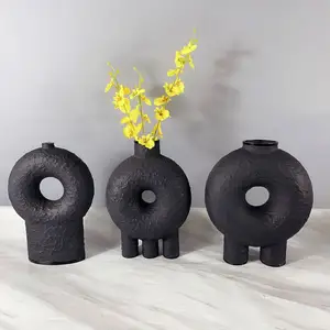 Nórdico, decoración de la Mesa de negro mate de cerámica Donut jarrón para casa