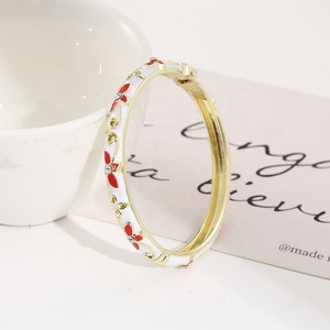 Bracelet jonc vintage en émail cloisonné pivoine, style chinois, ouverture à ressort, idéal pour cadeau de voyage ou de fête, vente en gros - Product Image 2