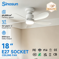 Ventilateur de plafond LED avec télécommande, 18 pouces, à intensité variable, avec douille E27, pour salon moderne, personnalisable, économe en énergie, OEM/ODM