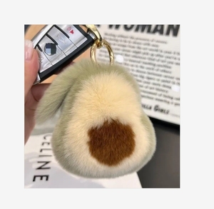 Kawaii bola verde coche llavero lindo Real Rex conejo piel aguacate muñeca colgante peluche juguetes fruta llaveros bolsa Orname - Product Image 1