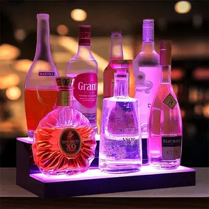 Présentoir personnalisé pour bouteilles d'alcool éclairé par LED à 2 niveaux Présentoir pour bouteilles d'alcool éclairé Étagères à bière LED Étui à liqueur en plexiglas