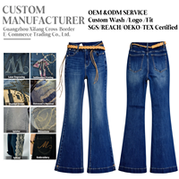 Vente en gros usine Jeans évasés vintage taille haute pour femme, en denim extensible, avec ceinture, effet ventre plat, coupe bootcut, style urbain décontracté et de soirée