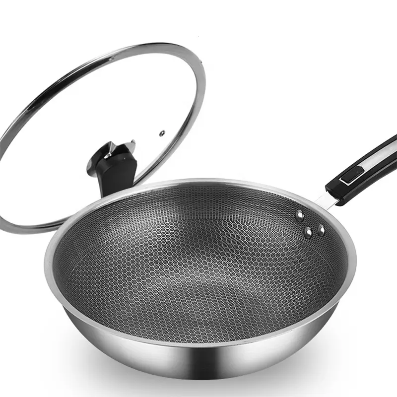 Stainless Steel Frying Pan 304/316 Cooking Pot Non Stick Frying Pans Honeycomb Wok