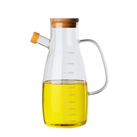 Diskon besar Pot minyak kaca borosilikat tinggi, botol minyak zaitun, botol minyak kaca dengan tutup bambu 500ml 900ml 1000ml untuk memasak di dapur