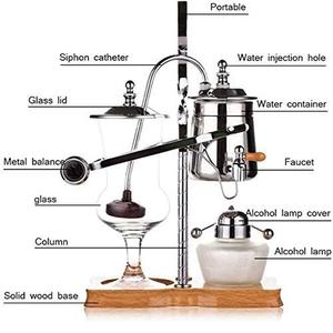 Échantillon gratuit Balance Siphon de luxe, machine à café à thé, élégant <span class=keywords><strong>Double</strong></span> manche en t en acier inoxydable, Base en bois - Product Image 4