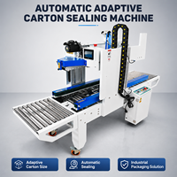Machine de scellage de cartons électrique à fin de ligne avec système d'impression d'étiquettes intégré à ajustement adaptatif pour l'automatisation de l'emballage