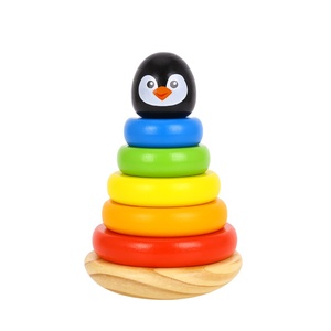 TOOKYTOY Trẻ Em & Chriden Thủ Công Dễ Thương Bằng Gỗ Chim Cánh Cụt <span class=keywords><strong>Stacker</strong></span> - Product Image 1