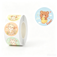 Autocollants ronds découpés sur mesure, imperméables, à motifs d'animaux de dessin animé, pour enfants, idéaux pour la décoration de salles de classe, de fêtes et de cadeaux, vente en gros directe usine.