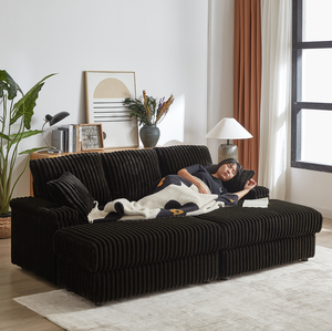 84Inch Corduroy Convertible 3-seater <b>Sofa</b> Set 3 Back Pillows 2 Toss Pillows 2 Ottoman 2 <b>Storage</b> Spaces Cup-Holding Grooves Hotel - Product Image 4