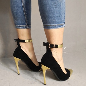 Gold Metal Toe Stiletto Women Dress Shoes Size 47 Ankle Strap <b>Pumps</b> for Ladies High Thin Heels Patchwork Shoes - Product Image 5