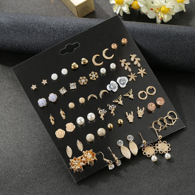 Moda corazón de durazno perlas de cristal Luna pendientes de diamantes joyas 30 pares de un conjunto