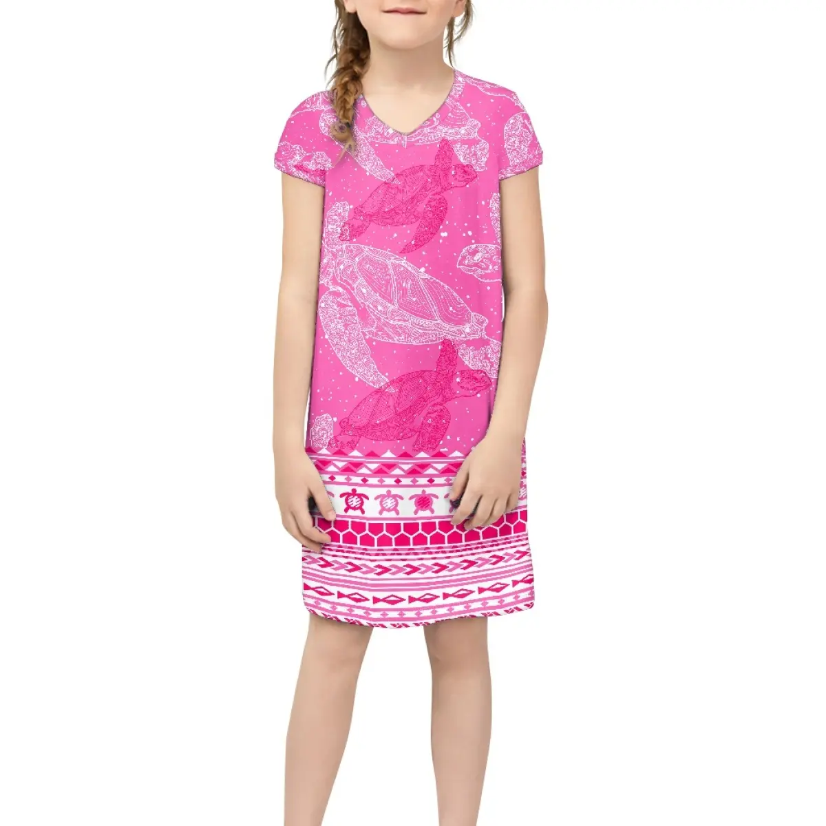 Anpassen Hawaiian Turtle Print Frühling Sommer Neue Mode Süße Kinder kleidung Rosa Polynesian Samoa Casual Girl Kleid Für Party