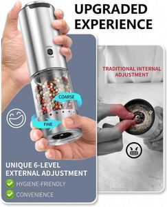 New Adjustable Speed Electric Salt & <b>Pepper</b> <b>Grinder</b> Set with Plastic Body Rechargeable <b>Pepper</b> Mill and Light - Product Image 2