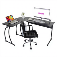 Bureau d'angle moderne en forme de L, noir, avec plateau en bois et pieds en métal, pour ordinateur, mobilier de bureau à domicile